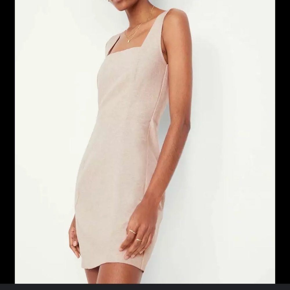 OLD NAVY | Linen Blend | Square Neck Sleeveless Dress | size S | Oatmeal Color